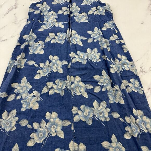 Vintage Studio Womens 90s Maxi Dress Size 16 Blue White Floral Linen Blend - Picture 9 of 10